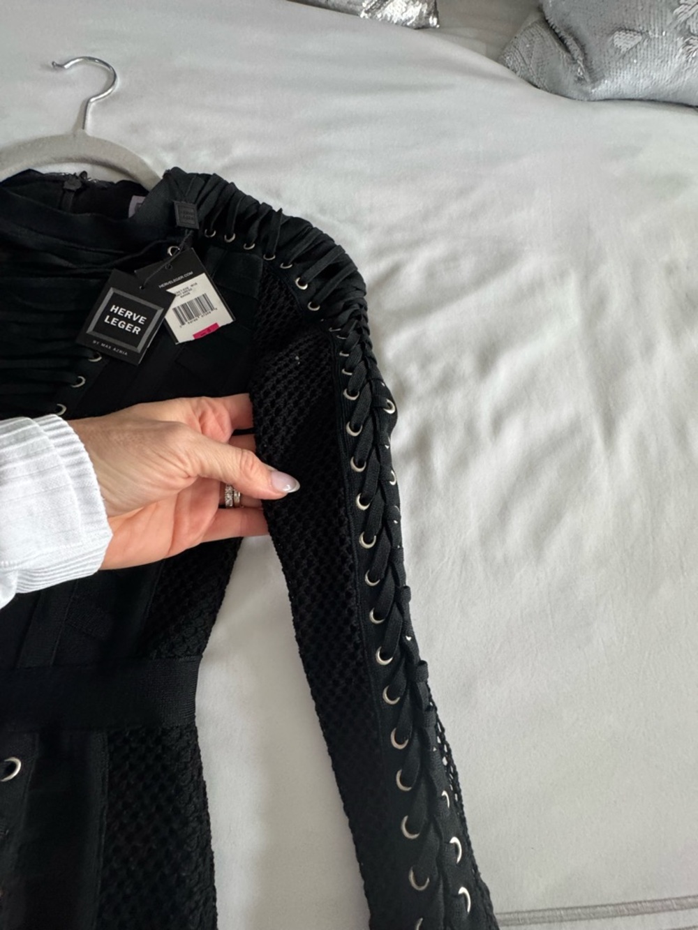 Herve Leger Black Lace-Up Long Sleeve Mini Dress - Picture 3 of 5